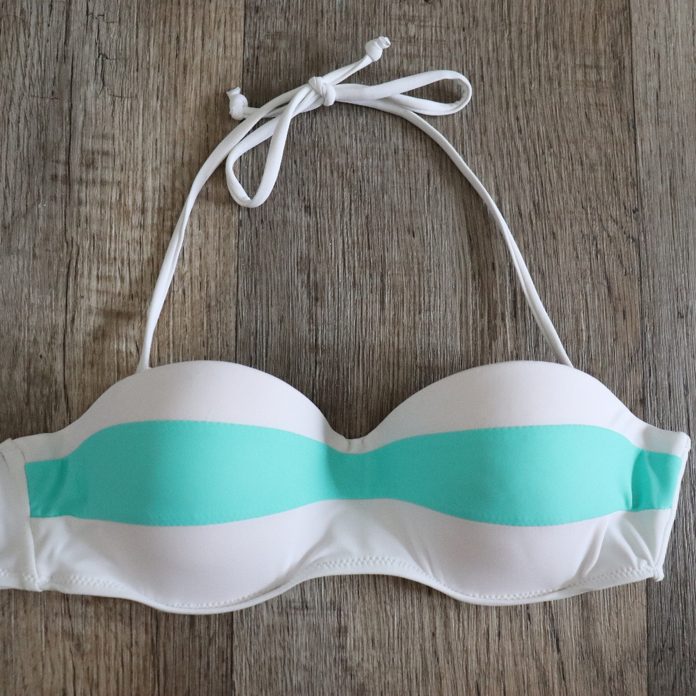 White & Teal Bikini Top
